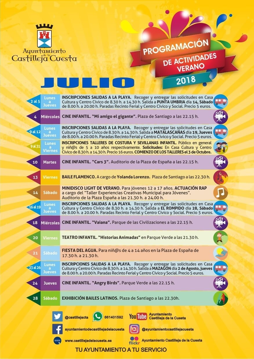Cartel de las Actividades Culturales. Julio 2018.