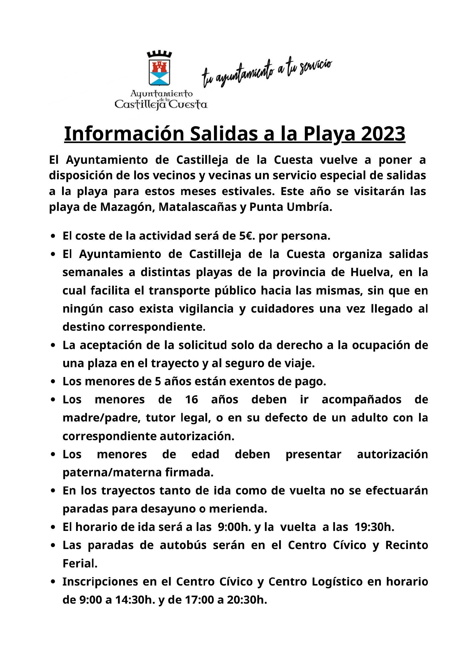 Información sobre Salidas a la playa 2023