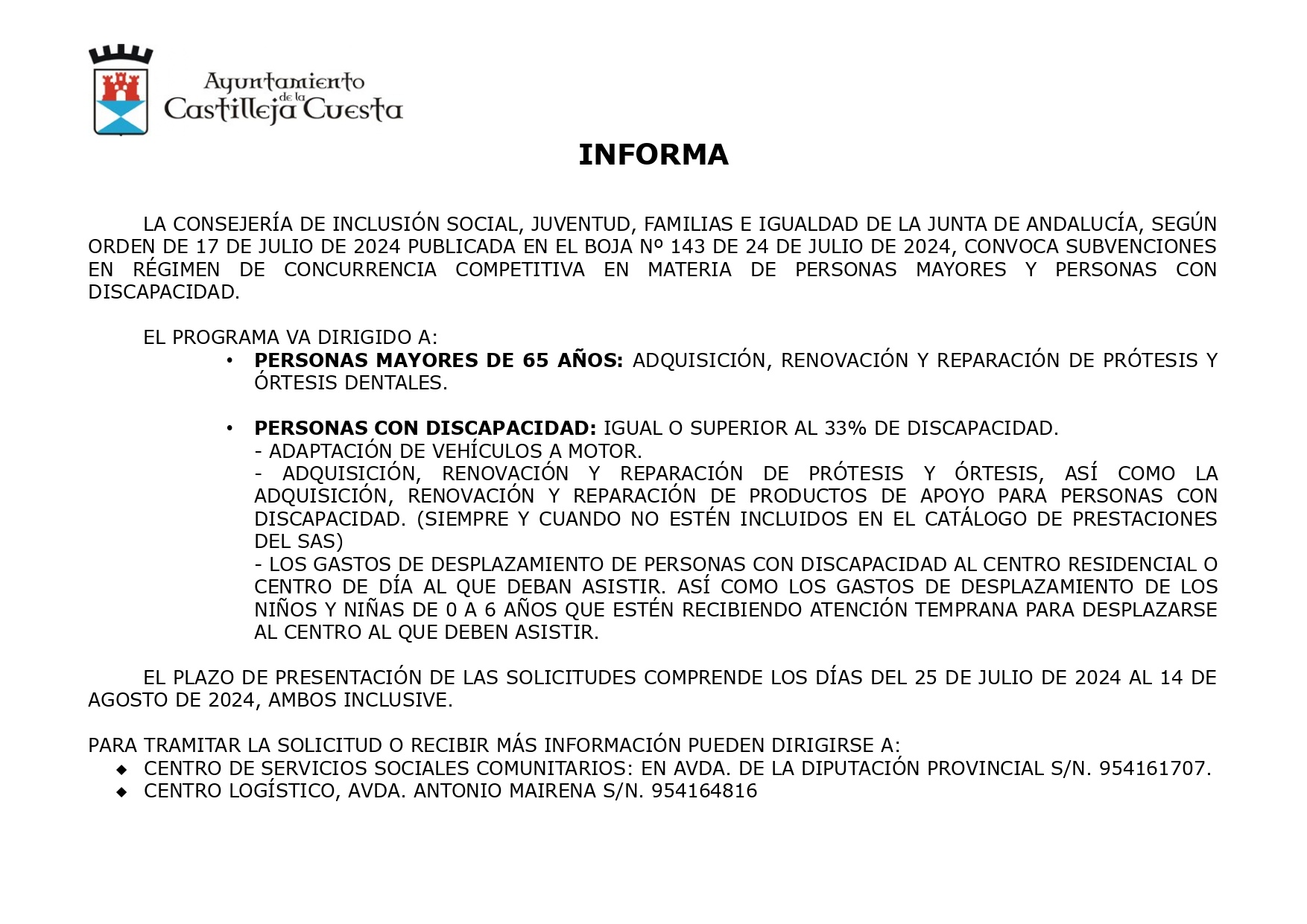 Subvención ayudas públicas mayores y discapacidad 2024